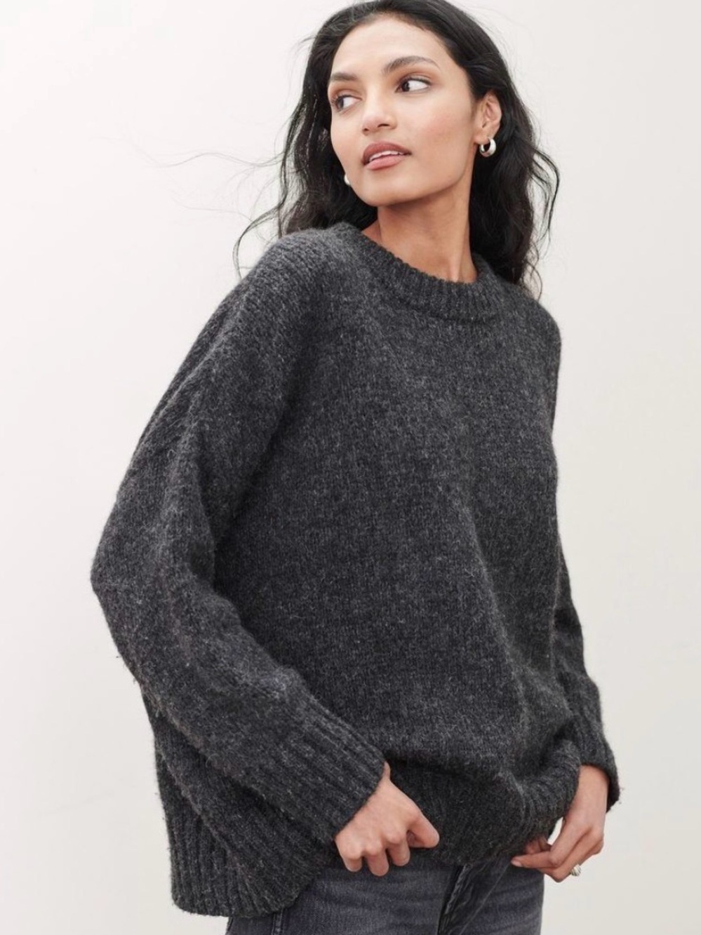 Jenni Kayne Alpaca Cocoon Crewneck Sweater in Charcoal